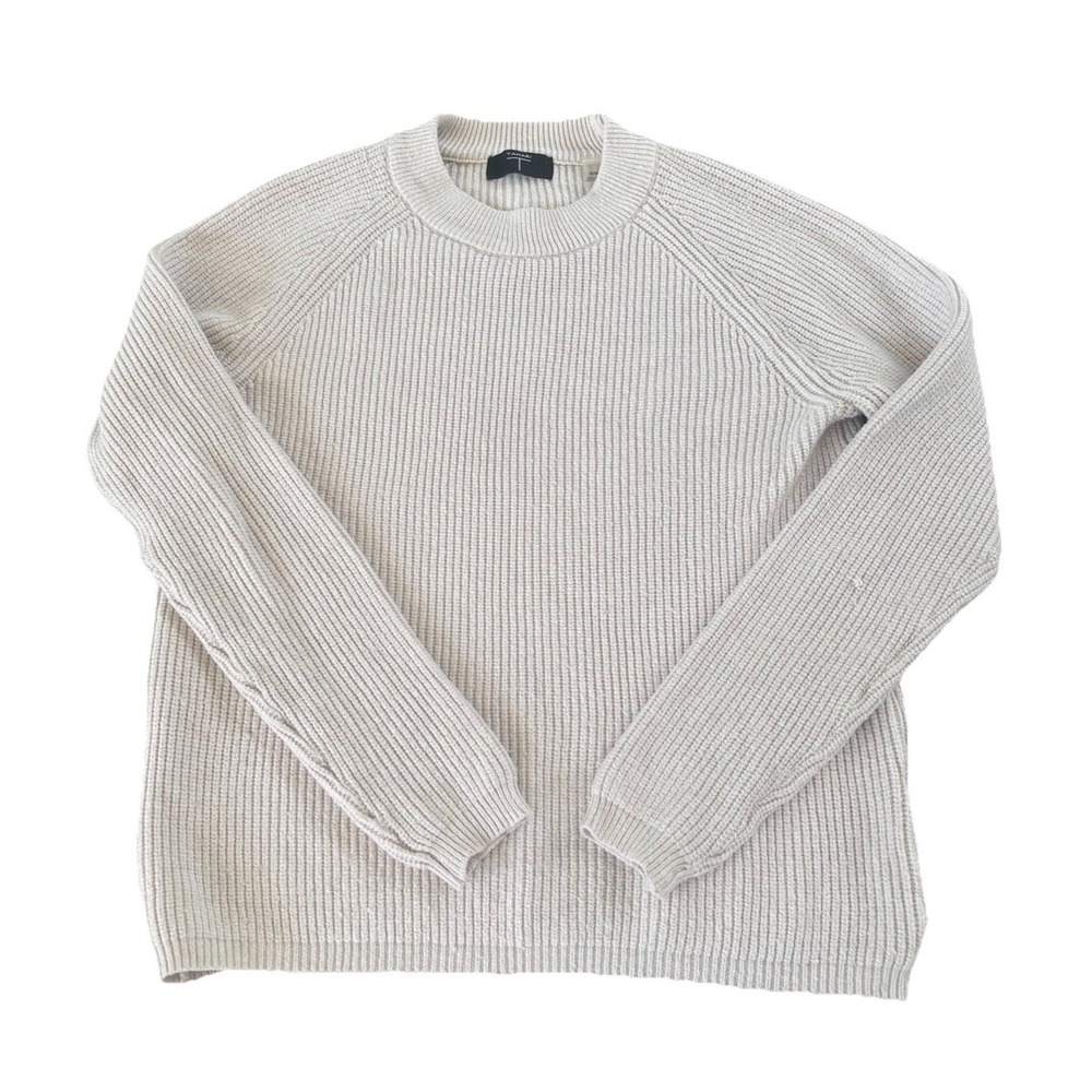 Tahari Pullover Knit Sweater Ribbed Women's Cream Size Medium M Soft Cozy Casual